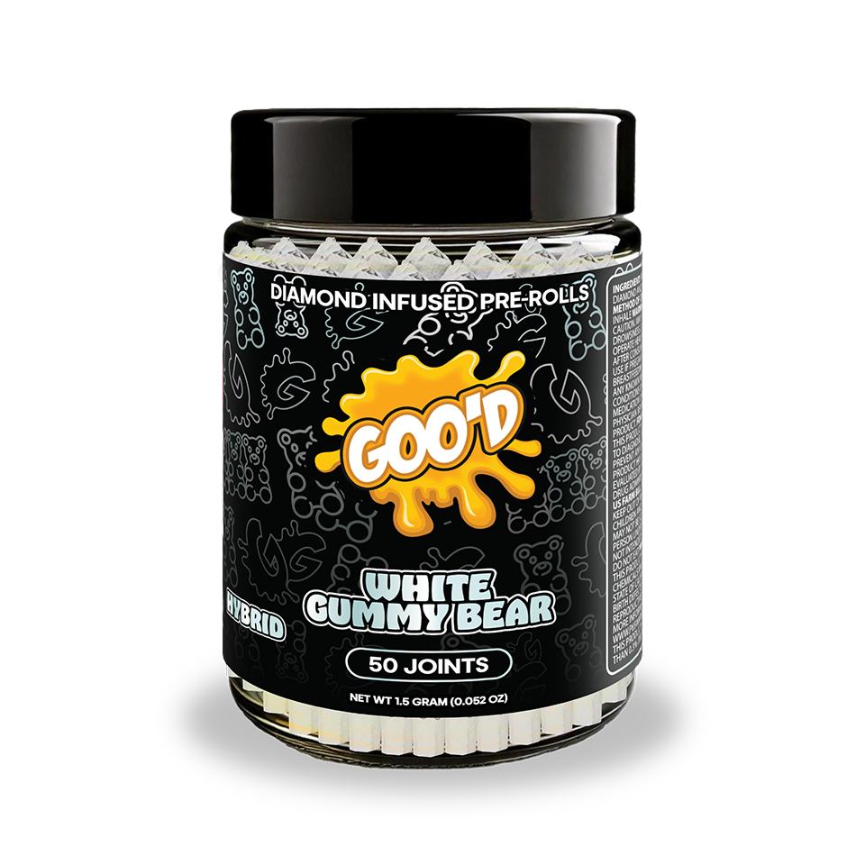 SmokeShows GOO'D 1.5G THCA Diamond Infused Pre-rolls, a pack of 50 hybrid cannabis pre-rolled joints.